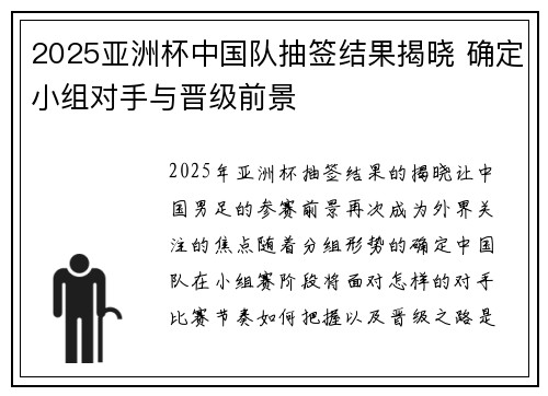 2025亚洲杯中国队抽签结果揭晓 确定小组对手与晋级前景