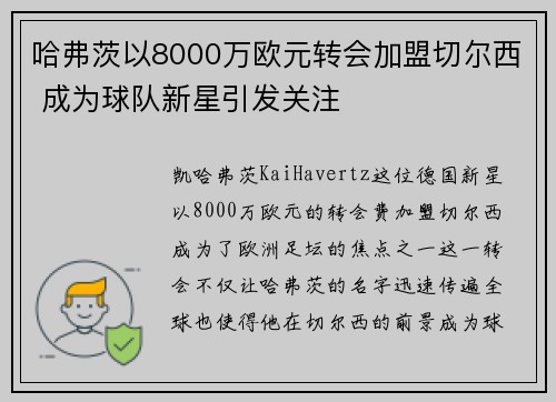 哈弗茨以8000万欧元转会加盟切尔西 成为球队新星引发关注 哈弗茨以8000万欧元转会加盟切尔西 成为球队新星引发关注